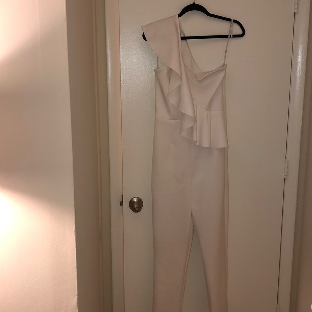 White ruffle jumpsuit